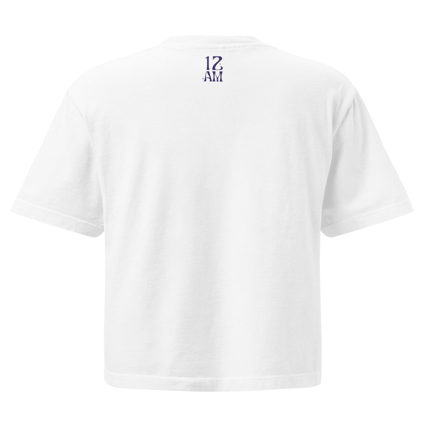 White, boxy t-shirt featuring an embroidered ‘PrEP’ design styled in Ivy League-inspired type. Designed by queer creators to promote HIV awareness and access to PrEP through unapologetic activism and education. Designed by a small LGBTQ+ owned business. Back of shirt.