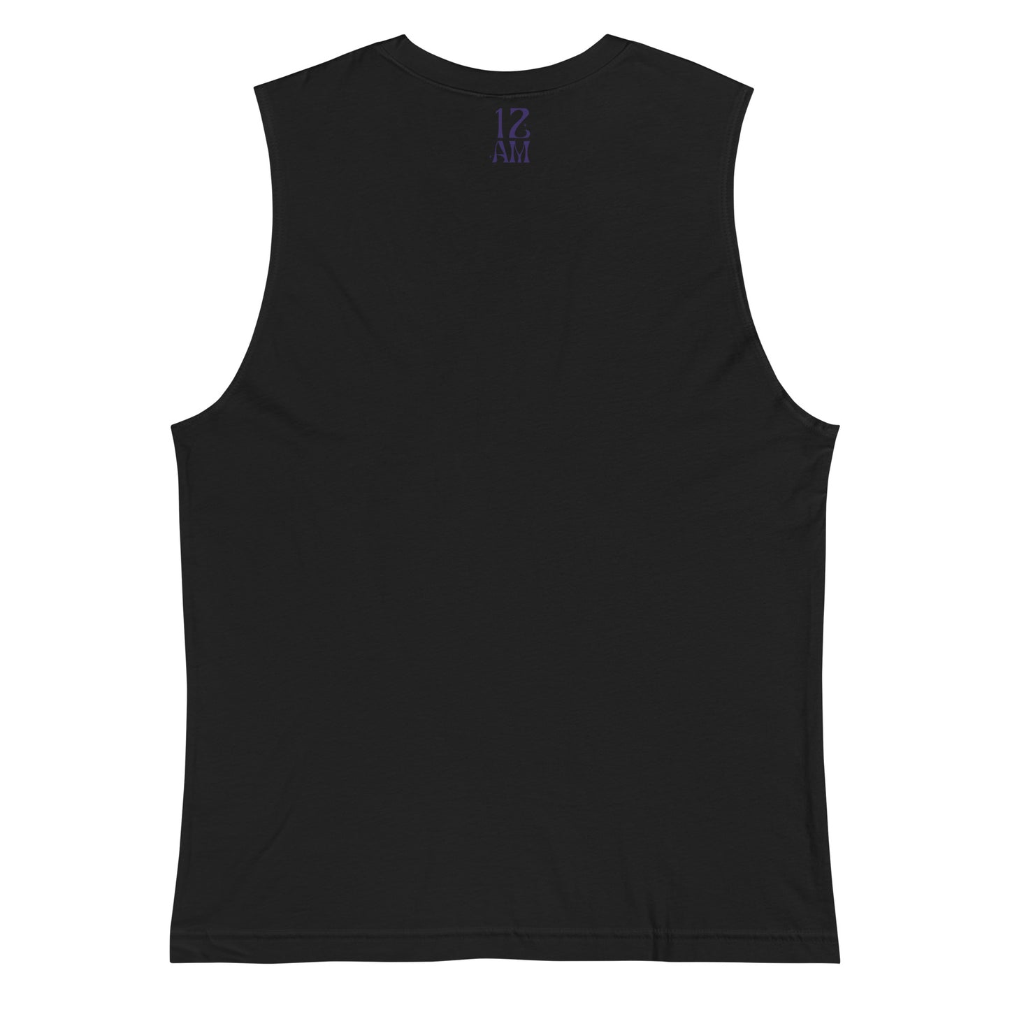 Black, muscle tank featuring the phrase 'Gender Freedom’ over the American flag honoring the First Amendment and the patriotic right to express identity, speak truth, and live freely in the land of liberty. Designed by a small LGBTQ+ owned business. Back of shirt.