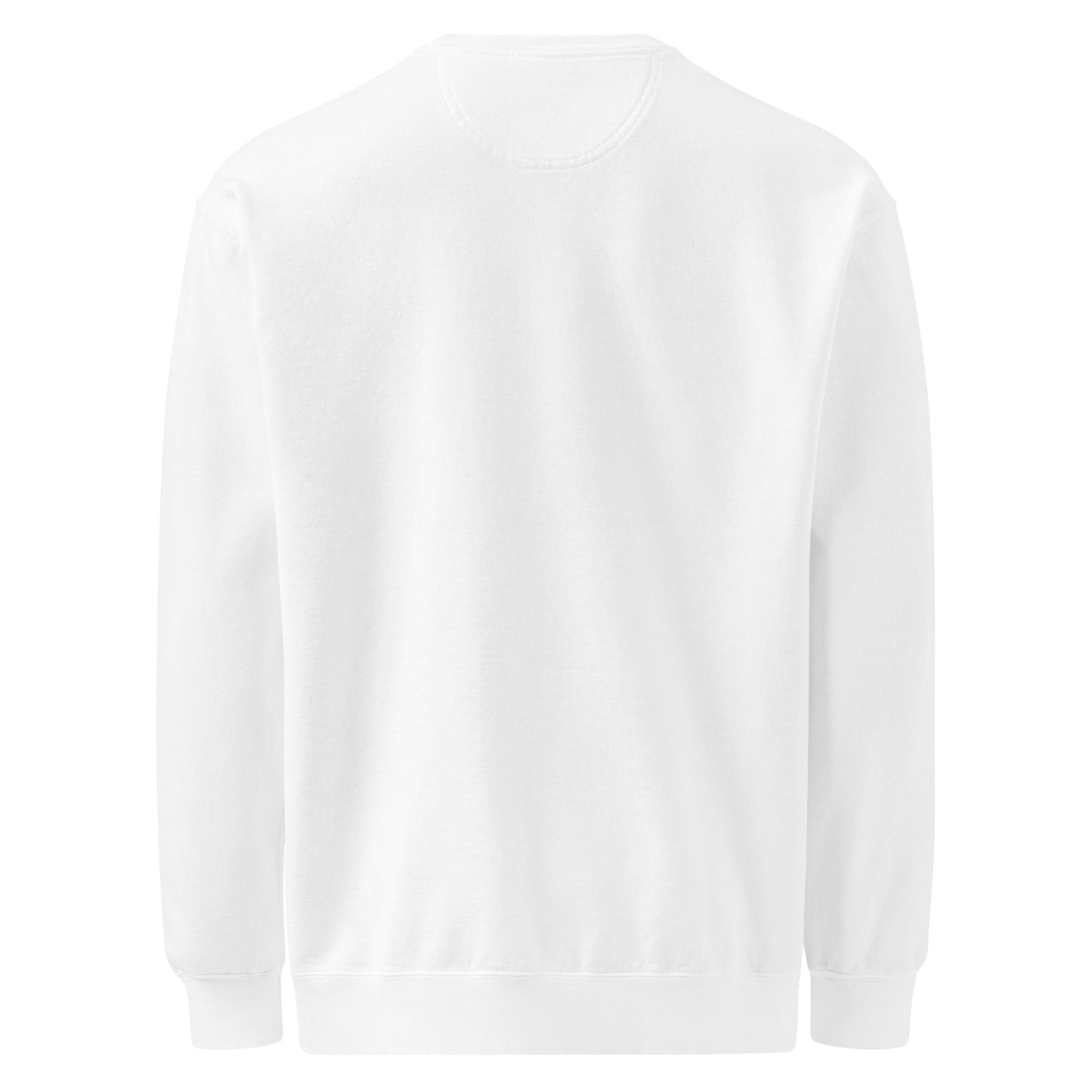 White sweatshirt with embroidered design, with bold front text reading ‘PrEP Saves Lives!’ styled in Ivy League-inspired type. Designed by queer creators to promote HIV awareness and access to PrEP through unapologetic activism and education. Back of sweatshirt.
