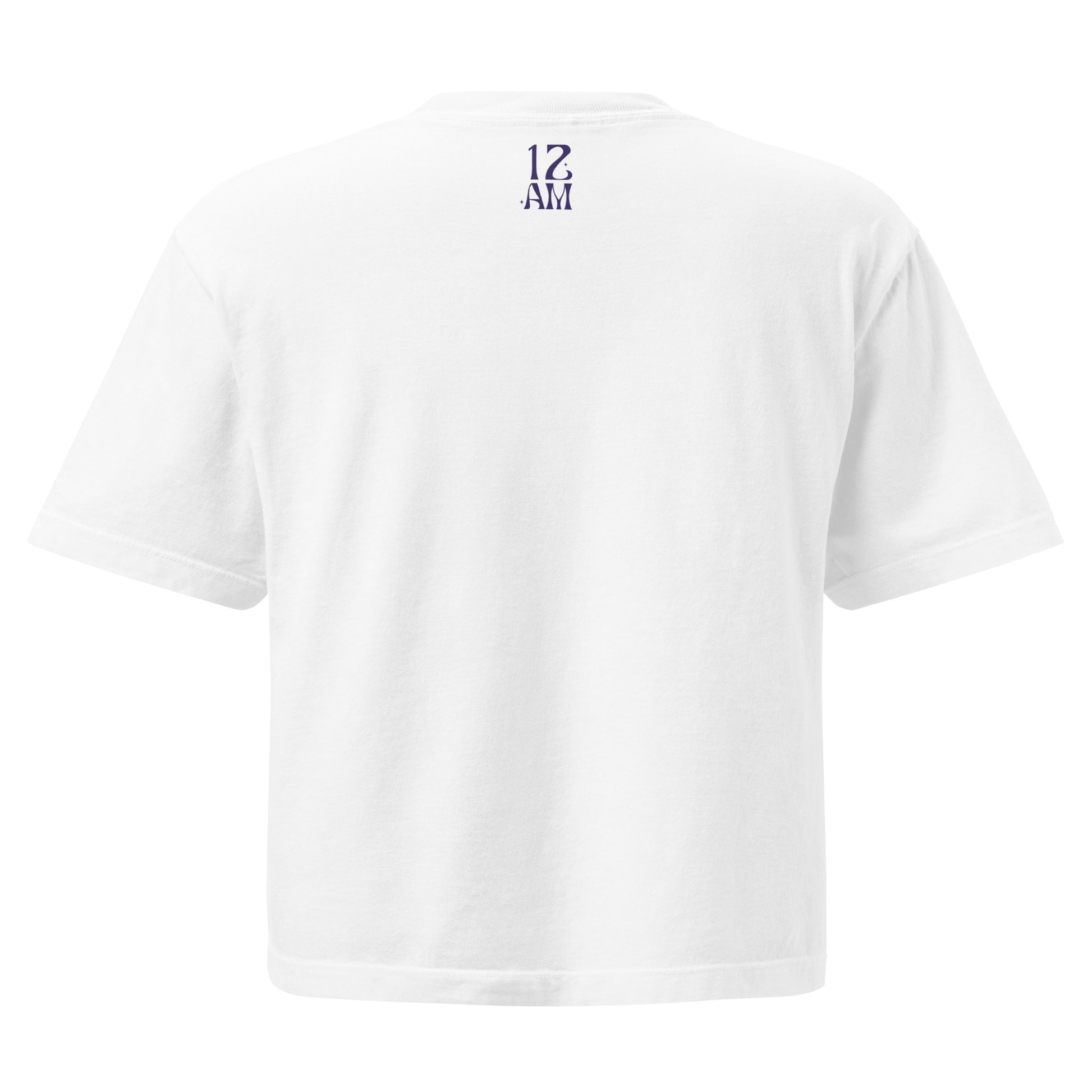 White, boxy t-shirt featuring an embroidered ‘PrEP’ design styled in Ivy League-inspired type. Designed by queer creators to promote HIV awareness and access to PrEP through unapologetic activism and education. Designed by a small LGBTQ+ owned business. Back of shirt.