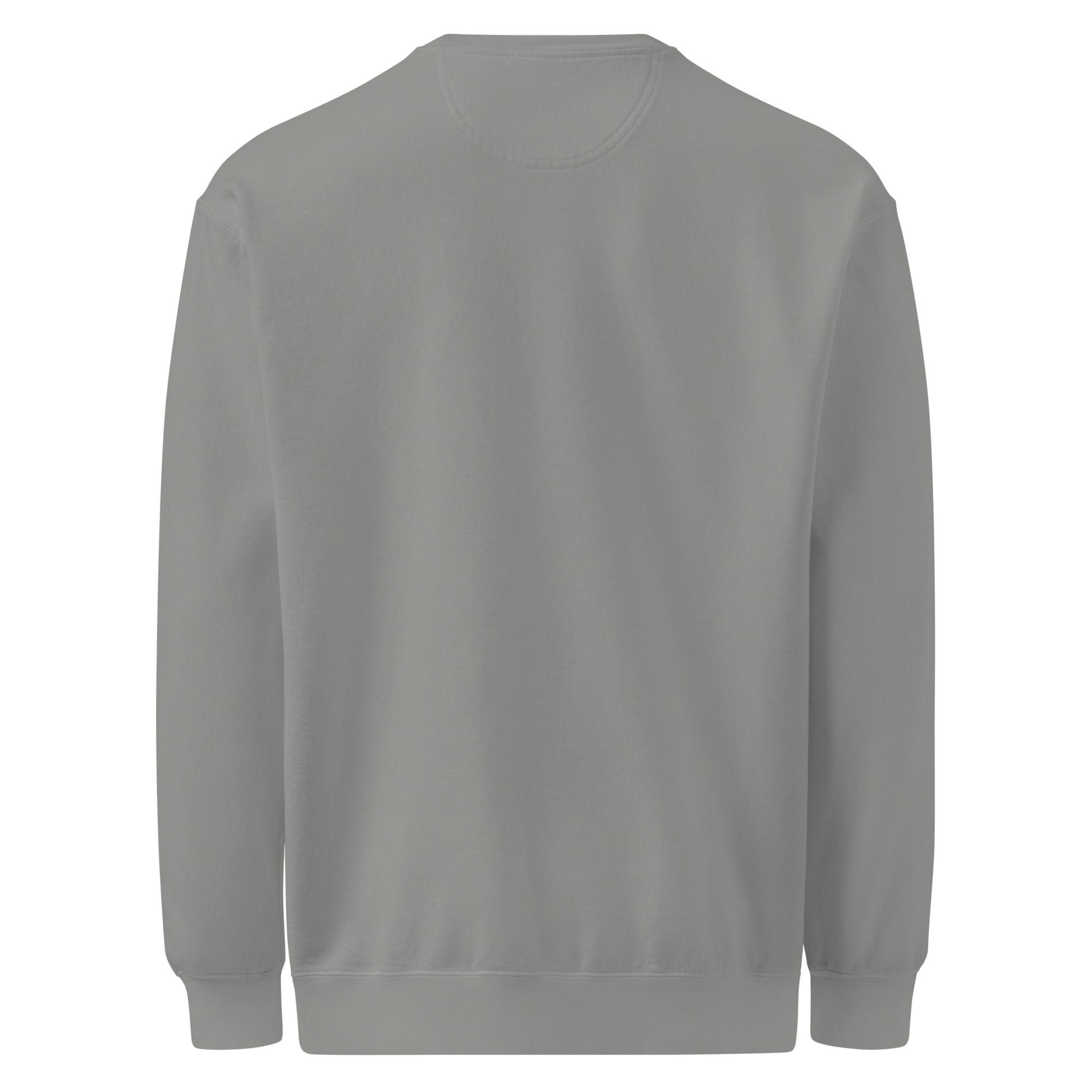 Grey sweatshirt with embroidered design, with bold front text reading ‘PrEP Saves Lives!’ styled in Ivy League-inspired type. Designed by queer creators to promote HIV awareness and access to PrEP through unapologetic activism and education. Back of sweatshirt.