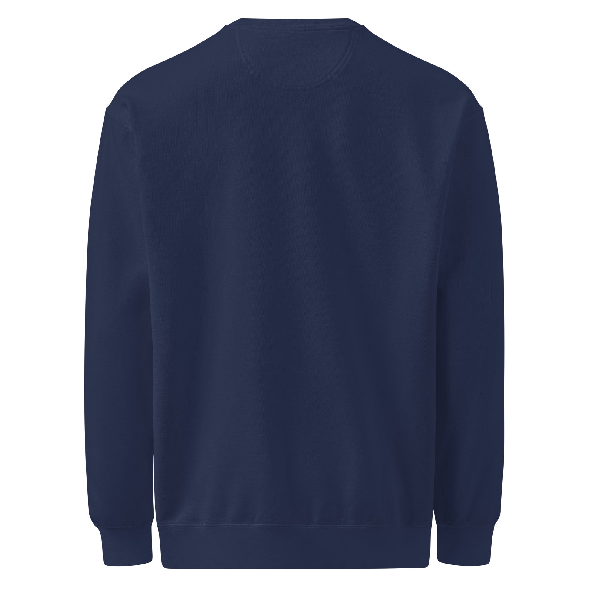 Navy sweatshirt with embroidered design, with bold front text reading ‘PrEP Saves Lives!’ styled in Ivy League-inspired type. Designed by queer creators to promote HIV awareness and access to PrEP through unapologetic activism and education. Back of sweatshirt.