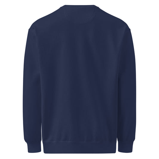 Navy sweatshirt with embroidered design, with bold front text reading ‘PrEP Saves Lives!’ styled in Ivy League-inspired type. Designed by queer creators to promote HIV awareness and access to PrEP through unapologetic activism and education. Back of sweatshirt.