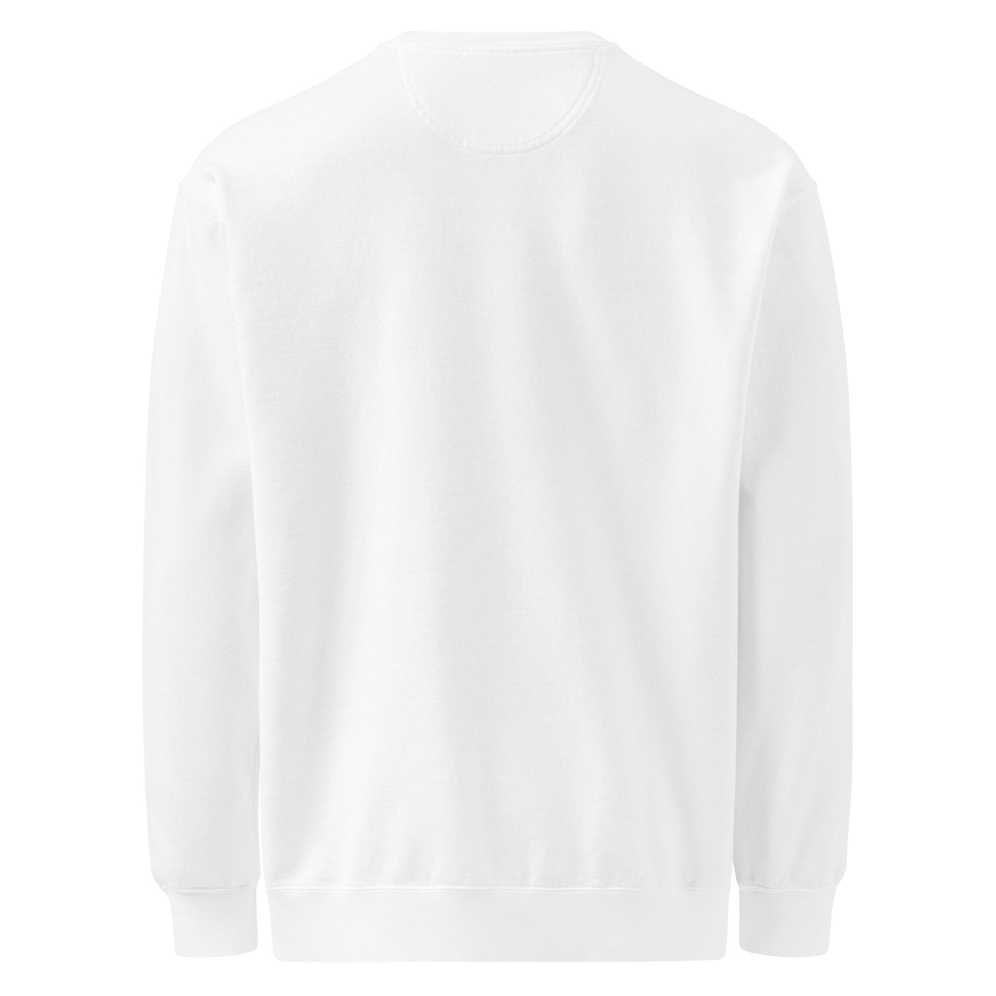 White sweatshirt with embroidered design, with bold front text reading ‘PrEP Saves Lives!’ styled in Ivy League-inspired type. Designed by queer creators to promote HIV awareness and access to PrEP through unapologetic activism and education. Back of sweatshirt.