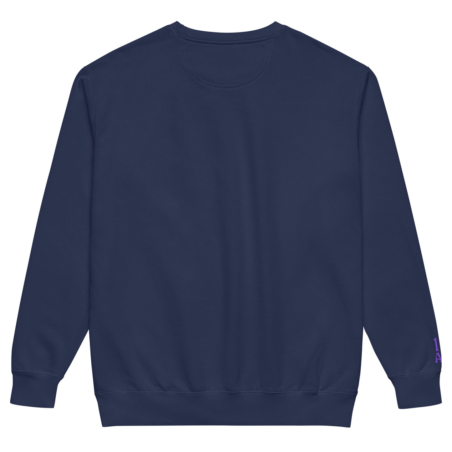 Navy, sweatshirt featuring an embroidered ‘PrEP’ design styled in Ivy League-inspired type. Designed by queer creators to promote HIV awareness and access to PrEP through unapologetic activism and education. Designed by a small LGBTQ+ owned business. Back of sweatshirt.