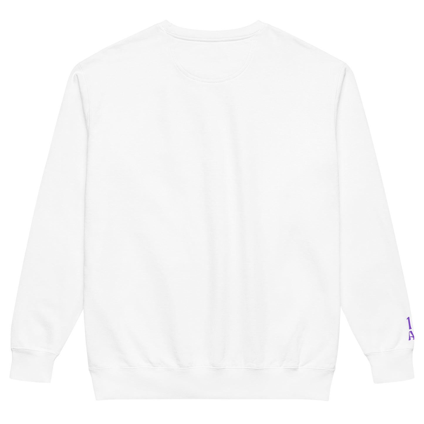 White, sweatshirt featuring an embroidered ‘PrEP’ design styled in Ivy League-inspired type. Designed by queer creators to promote HIV awareness and access to PrEP through unapologetic activism and education. Designed by a small LGBTQ+ owned business. Back of sweatshirt.